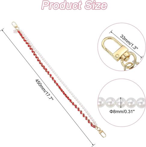 uxcell 10.2'' Pearl Purse Double Chain, Metal Purse Extender Chain, PU Leather Handle Replace Chain, Purse Handles Chain Wrist for Handbag, Mobile Case(Black, Gold Chain) in Saudi Arabia