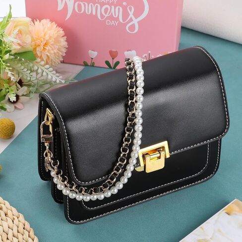 uxcell 10.2'' Pearl Purse Double Chain, Metal Purse Extender Chain, PU Leather Handle Replace Chain, Purse Handles Chain Wrist for Handbag, Mobile Case(Black, Gold Chain) in Saudi Arabia