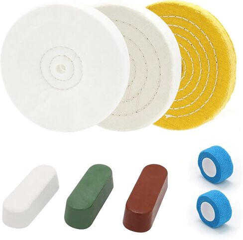 SCOTTCHEN 6inch Buffing Polishing Wheels 1/2" Arbor Hole,Soft/Fine/Medium for Bench Grinder Tool-4PCS,with Buffing Polishing Cutting Compounds 7.4 Oz.Kit in Kuwait