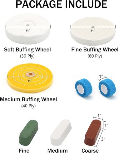 SCOTTCHEN 6inch Buffing Polishing Wheels 1/2" Arbor Hole,Soft/Fine/Medium for Bench Grinder Tool-4PCS,with Buffing Polishing Cutting Compounds 7.4 Oz.Kit in Kuwait