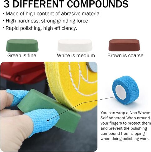 SCOTTCHEN 6inch Buffing Polishing Wheels 1/2" Arbor Hole,Soft/Fine/Medium for Bench Grinder Tool-4PCS,with Buffing Polishing Cutting Compounds 7.4 Oz.Kit in Kuwait