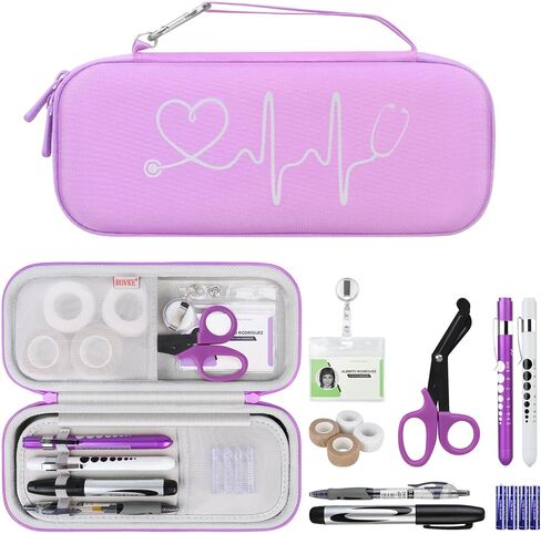 BOVKE 15 Pcs Stethoscope Case Set, Nurse Tool Kits Include Stethoscope Case, Medical Scissor, 2 Penlights with Batteries, Bandage Wraps, Name Card Holder for Nurse Accessories for Work, Purple in Saudi Arabia