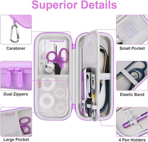 BOVKE 15 Pcs Stethoscope Case Set, Nurse Tool Kits Include Stethoscope Case, Medical Scissor, 2 Penlights with Batteries, Bandage Wraps, Name Card Holder for Nurse Accessories for Work, Purple in Saudi Arabia