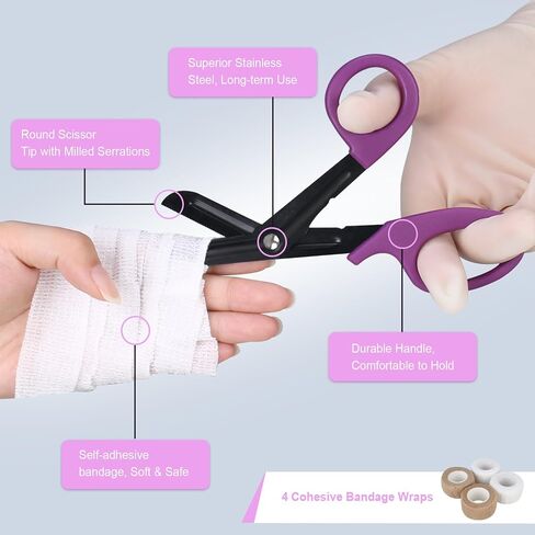 BOVKE 15 Pcs Stethoscope Case Set, Nurse Tool Kits Include Stethoscope Case, Medical Scissor, 2 Penlights with Batteries, Bandage Wraps, Name Card Holder for Nurse Accessories for Work, Purple in Saudi Arabia