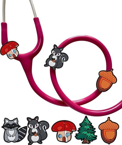 Plifal Stethoscope Charm Tag for Nurse - 5 Pieces Cute Squirrel Stethoscope Charm Raccoon Label Personalized Accessory Fit for MDF Littmann Various Style, Present for Ped Nurse, Doctor, Medical Worker in Saudi Arabia