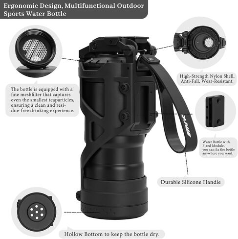 Water Bottle with Fixed Module, Vacuum Insulated Stainless Steel Water Cup, Leak Proof Button Lock, Drinking Bottle for Men, Easy Clean, Black in Saudi Arabia