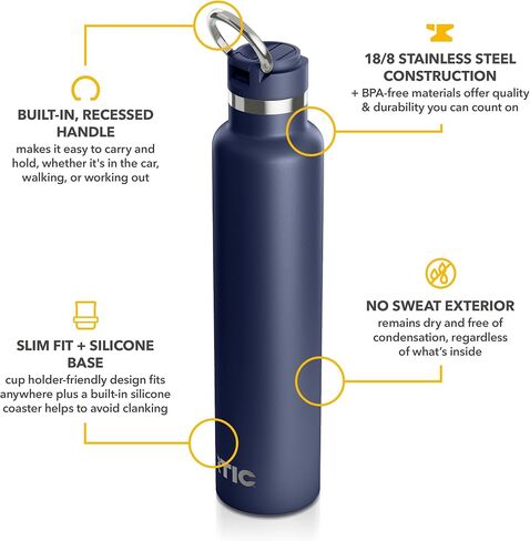 RTIC 26oz Journey Bottle Metal Stainless Steel Vacuum Insulated, BPA Free, Reusable, for Water, Hot and Cold Drinks, Travel, Sports, Camping, Navy in Kuwait