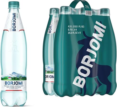 Borjomi Sparkling Natural Mineral Water, Plastic Bottles, 25.3 Fl Oz (Pack of 6) in Saudi Arabia