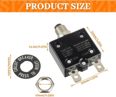 HUWREW 3 Amp Push Button Circuit Breaker 125-250V AC 50V DC L1 Series Manual Reset Thermal Circuit Breaker 3A Thermal Overload Protector (Pack of 2) in Kuwait