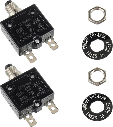 HUWREW 3 Amp Push Button Circuit Breaker 125-250V AC 50V DC L1 Series Manual Reset Thermal Circuit Breaker 3A Thermal Overload Protector (Pack of 2) in Kuwait