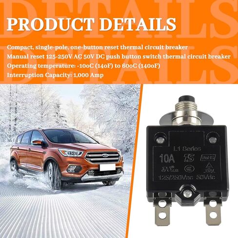 HUWREW 3 Amp Push Button Circuit Breaker 125-250V AC 50V DC L1 Series Manual Reset Thermal Circuit Breaker 3A Thermal Overload Protector (Pack of 2) in Kuwait