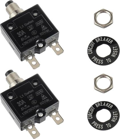 HUWREW 3 Amp Push Button Circuit Breaker 125-250V AC 50V DC L1 Series Manual Reset Thermal Circuit Breaker 3A Thermal Overload Protector (Pack of 2) in Kuwait