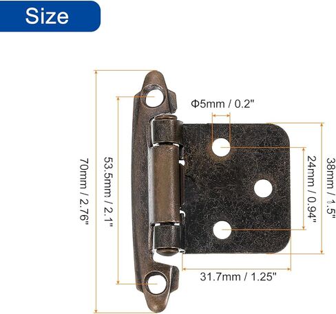 uxcell Cabinet Kitchen Inset Hinges, 20Pcs 1/2" Overlay Semi-Concealed Hinges Face Mount Cabinet Hardware Self-Closing Cabinet Hinges with Screws, Red Bronze in Saudi Arabia