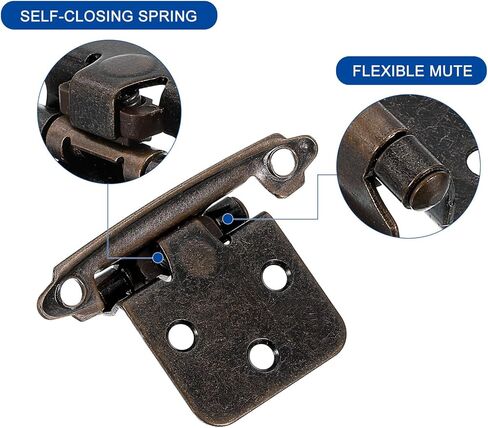 uxcell Cabinet Kitchen Inset Hinges, 20Pcs 1/2" Overlay Semi-Concealed Hinges Face Mount Cabinet Hardware Self-Closing Cabinet Hinges with Screws, Red Bronze in Saudi Arabia