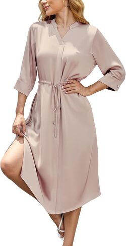Women's 2024 Fall Casual Flutter Sleeve Collar V Neck Smocked High Waist Flowy Maxi Dress with Pockets in Saudi Arabia