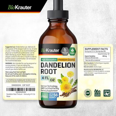 Dandelion Root Liquid Extract - Organic Dandelion Tincture - Vegan Dandelion Root Drops Supplement for Cleansing, Digestive Function & Immunity - 2 Fl. Oz in Kuwait