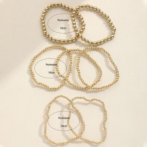 Pingyongchang Gold Plated Beaded Bracelets for Women Delicate Handmade Stackable Elegant Stretch Bead Ball Bracelets Set for Women Party Gifts Jewelry in Saudi Arabia