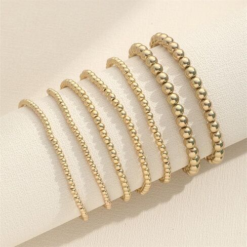Pingyongchang Gold Plated Beaded Bracelets for Women Delicate Handmade Stackable Elegant Stretch Bead Ball Bracelets Set for Women Party Gifts Jewelry in Saudi Arabia