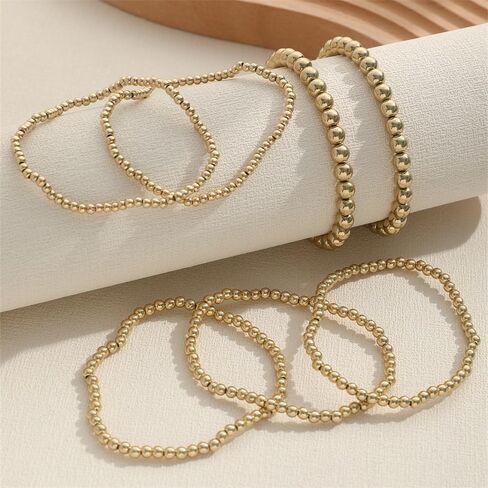 Pingyongchang Gold Plated Beaded Bracelets for Women Delicate Handmade Stackable Elegant Stretch Bead Ball Bracelets Set for Women Party Gifts Jewelry in Saudi Arabia