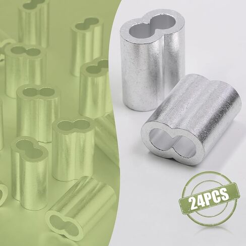 24pcs M6 Aluminum Cable Crimps, Crimping Loop Sleeve Wire Rope Sleeves, Metal Double Barrel Ferrules for Wire Rope End in Saudi Arabia