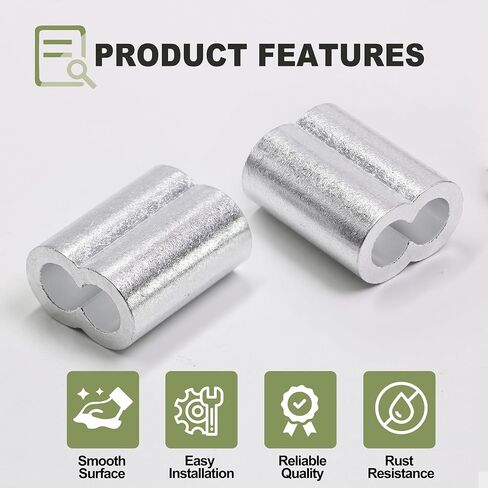 24pcs M6 Aluminum Cable Crimps, Crimping Loop Sleeve Wire Rope Sleeves, Metal Double Barrel Ferrules for Wire Rope End in Saudi Arabia