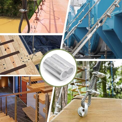 24pcs M6 Aluminum Cable Crimps, Crimping Loop Sleeve Wire Rope Sleeves, Metal Double Barrel Ferrules for Wire Rope End in Saudi Arabia
