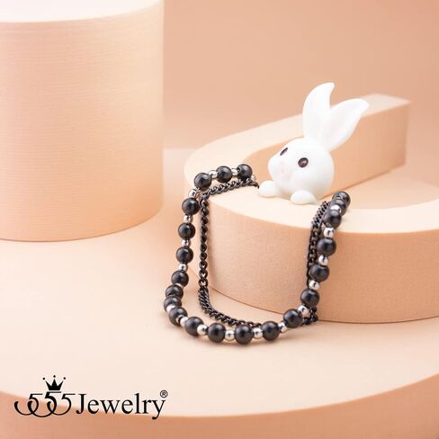 555Jewelry سوار من الفولاذ المقاوم للصدأ على شكل كرة وسلسلة ملفوفة للنساء والسيدات، 7 بوصة + 1 بوصة تمديد in Kuwait