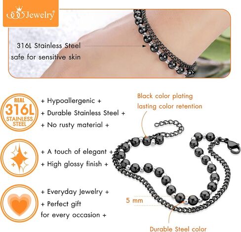 555Jewelry سوار من الفولاذ المقاوم للصدأ على شكل كرة وسلسلة ملفوفة للنساء والسيدات، 7 بوصة + 1 بوصة تمديد in Kuwait