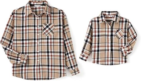 PATPAT Mommy and Me Matching Outfit Shirts Long Sleeve Casual Button Down Flannel Plaid Shirt Top in Saudi Arabia