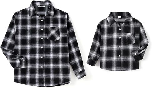 PATPAT Mommy and Me Matching Outfit Shirts Long Sleeve Casual Button Down Flannel Plaid Shirt Top in Saudi Arabia