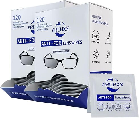 Anti Fog Wipes for Glasses, 120 Count,Pre-Moistened Cleaning Wipes,Lens Cleaner, Lens Wipes for Eyeglasses,Sunglasses,Goggles,Screen,Phone,Individually Wrapped Eye Glasses Cleaner Wipes&Lens Wipes in Kuwait