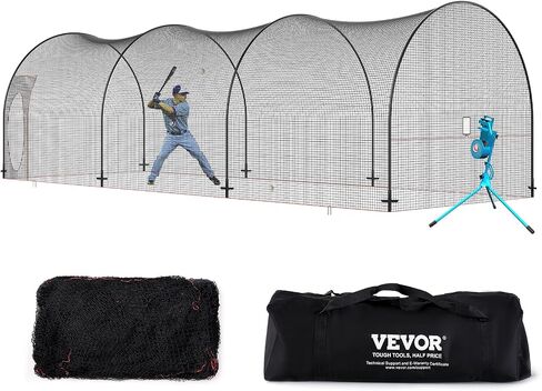 VEVOR Baseball Batting Cage, Softball and Baseball Batting Cage Net and Frame, Practice Portable Cage Net with Carry Bag, Heavy Duty Enclosed Pitching Cage, for Backyard Batting Hitting Training, 33FT in Saudi Arabia