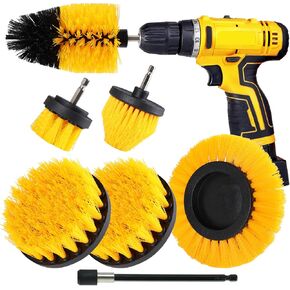 7 Pack Drill Brush Attachment Set,Power Cleaning Scrub Brushes for Drill, Extend Long Attachment, All Purpose for Bathroom, Car Detailing, Carpet, Tile Grout, Sinks, Corners (8, Yellow)