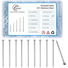70PCS Stainless Steel Hardware Nails with Storage Box, 3Inch Flat Head Nails for Hanging Pictures and Woodworking, Picture Hanging Nails, Long Nails, Wall Nails, Wood Nails, Finishing Nails