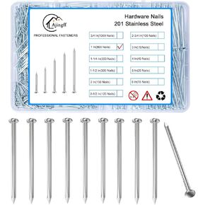 800pcs Stainless Steel Hardware Nails with Storage Box, 1 Inch Flat Head Nails for Hanging Pictures and Woodworking, Picture Hanging Nails, Small Nails, Wall Nails, Wood Nails, Finishing Nails