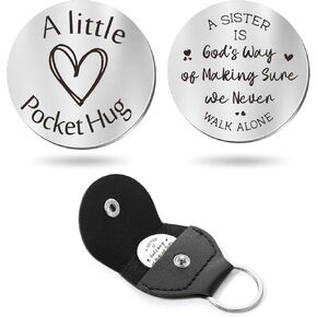 Sureio Pocket Hug Token Long Distance Relationship Keepsake Stainless Steel Double Sided Inspirational Gift with Keychain