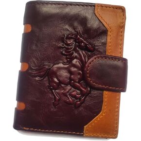 Men's Cool Eagle Wolf Horse Totem Cowhide Leather Vertical Wallet Zipper Multi-card Cardholder (Wolf Totem B)