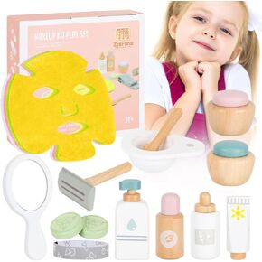 Wooden Makeup Toy Set for Kids Beauty Salon Pretend Play Toys for Toddlers Skin Care Learning Toys Cute Pretend Makeup Kit with Facial Cleanser & Face Mask & Face Cream for Girls and Boys.