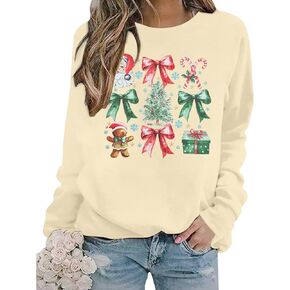 LUKYCILD Santa Christmas Sweatshirt Women Christmas Tree Shirt Pink Bow Coquette Outfit Winter Xmas Long Sleeve Shirt