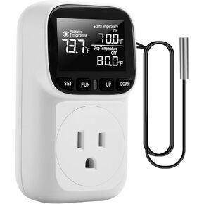 Diymore Digital Thermostat Temperature Controller Outlet,Plug in Thermostat for Heater 1800W, Heating/Cooling Mode, Timer, 15A /120V,104℉~210℉ for Reptile Thermostat