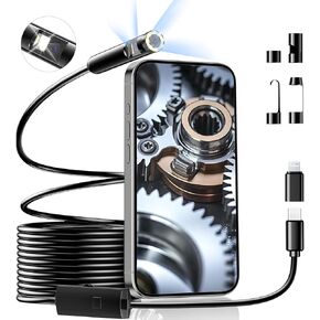 [Dual-Lens] Endoscope Camera with Light, 1920P HD Borescope with 8+1 Adjustable LED Lights, IP67 Waterproof Endoscope with 16.5ft Semi-Rigid Cable Snake Camera for iPhone, iPad and Android Devices