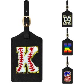 Initial Luggage Tag for Suitcase, Embroidered Letter Unique Leather Bag Tags Identifiers Privacy Cover ID Label for Women Men Kids Girls Cruise Airport Travel, 1 Pack Rainbow J White