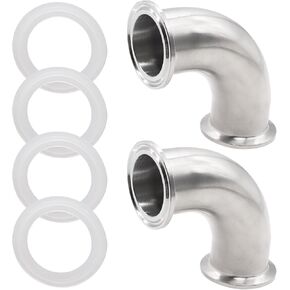 2 قطعة 1.5 "أنبوب OD 304 الفولاذ المقاوم للصدأ الطويق الصحي الكوع 90 درجة وصلة أنابيب مع 4 قطعة جوانات سيليكون ثلاثي المشبك تركيب الأنابيب الصحية