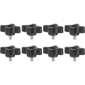 HARFINGTON 8pcs Star Clamping Knobs M6 x 60mm Metric Male Thread 32mm 4-Point Plastic Head Threaded Stud Knob Hand Tightening Thumb Screw Jig Handle, Black