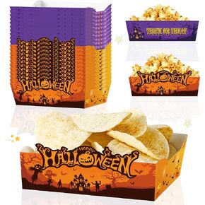 Halloween Disposable Paper Food Trays 24pcs Trick Or Treat Halloween Birthday Decorations Nacho Trays for Witches Pumpkin Bat Ghost Party Supplies