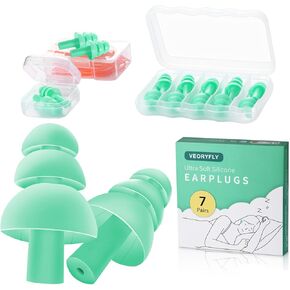 Ultra Soft Silicone Ear Plugs for Sleeping Noise Cancelling 7 Pairs，2024 New Reusable Ear Plugs for Noise Reduction Earplugs for Sleep Swimming Concert Snoring-3 Portable Cases Mint Green