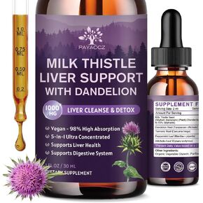 (2 Pack) Milk Thistle Liquid Drops Silymarin 1000mg, Liver Supplement Detox & Cleanse with Dandelion & Artichoke, Milk Thistle Organic Extract for Support Repair Liver Health, Vegan, Non-GMO, 1 Fl Oz