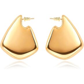 Gold Earrings for Women 14K Gold Plated Chunky Gold Earrings Earrings Dupes Irregular Waterdrop Hoop Earrings for Women Trendy Jewelry Gifts