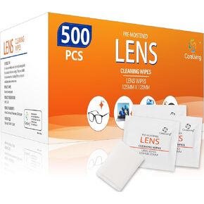 500 Count Lens Cleaning Wipes for Eyeglasses, Pre-moistened Individually Wrapped Sracth-Free Streak-Free Eye Glasses Cleaner Wipes for Sunglass, Camera Lens, Goggles