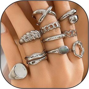 GIGB PBDK Chunky Gold Knuckle Stackable Rings Set for Women Lover,Boho Joint Finger Nail Midi Rings Pack Silver Dome Open Rings Jewelry Accessories